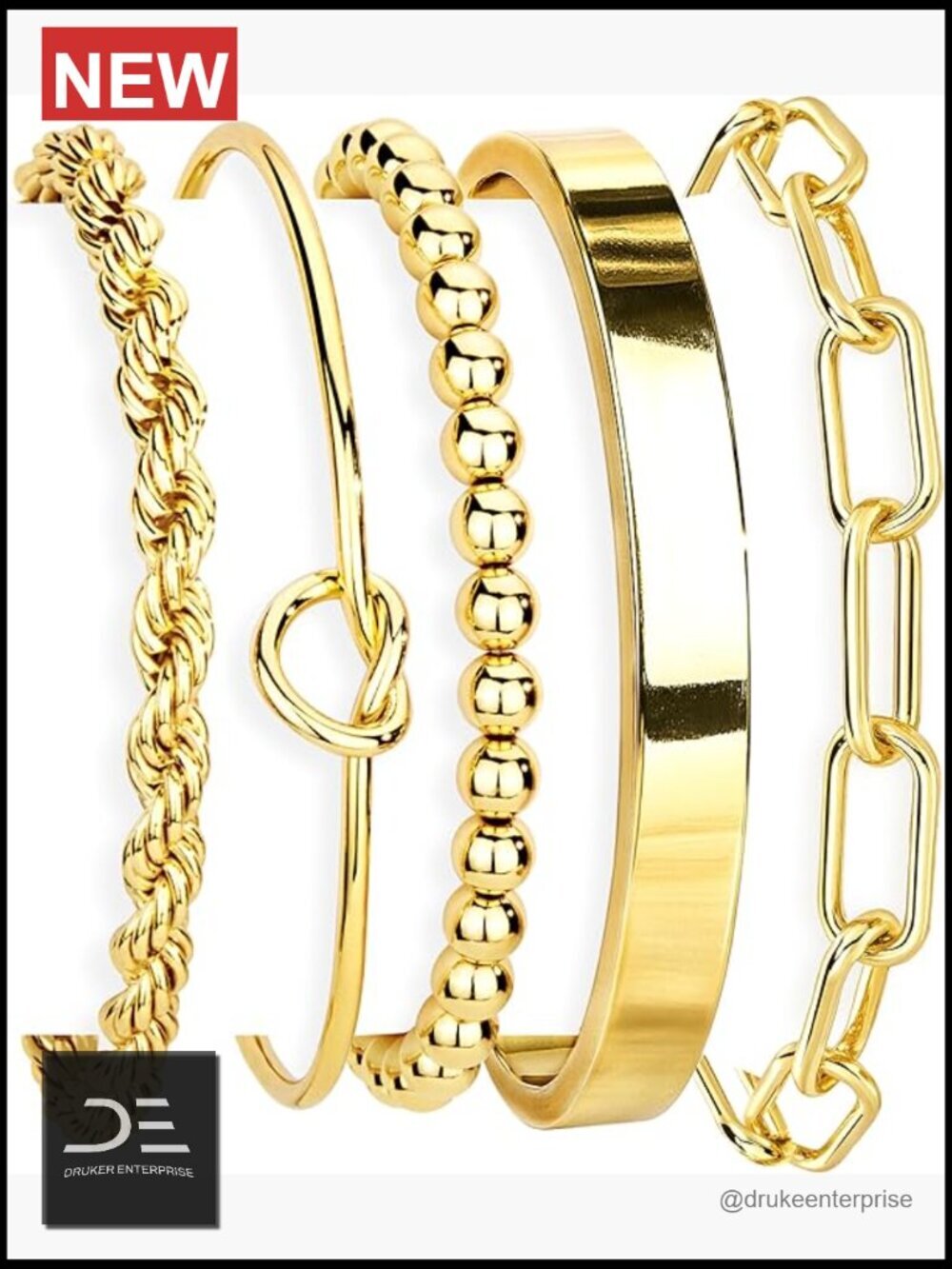 14K Gold Plated Stainless Steel Chunky Cuff Bracelet Set Women Stackable Bangles
